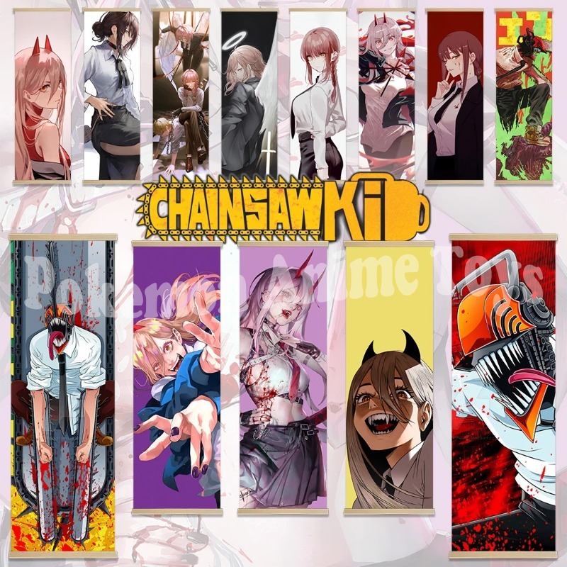 Woodworking Tv - Chainsaw Man Anime Poster Wooden-framed Scroll