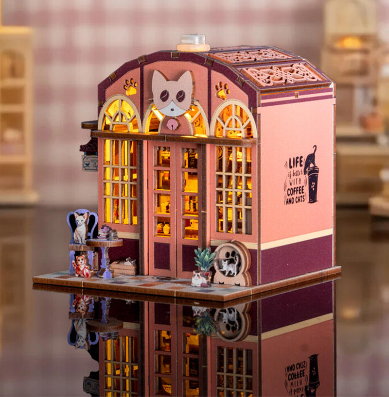 DIY Wooden Cat Cafe Cabin Mini - đánh giá và giá Woodworking Kits For Kids